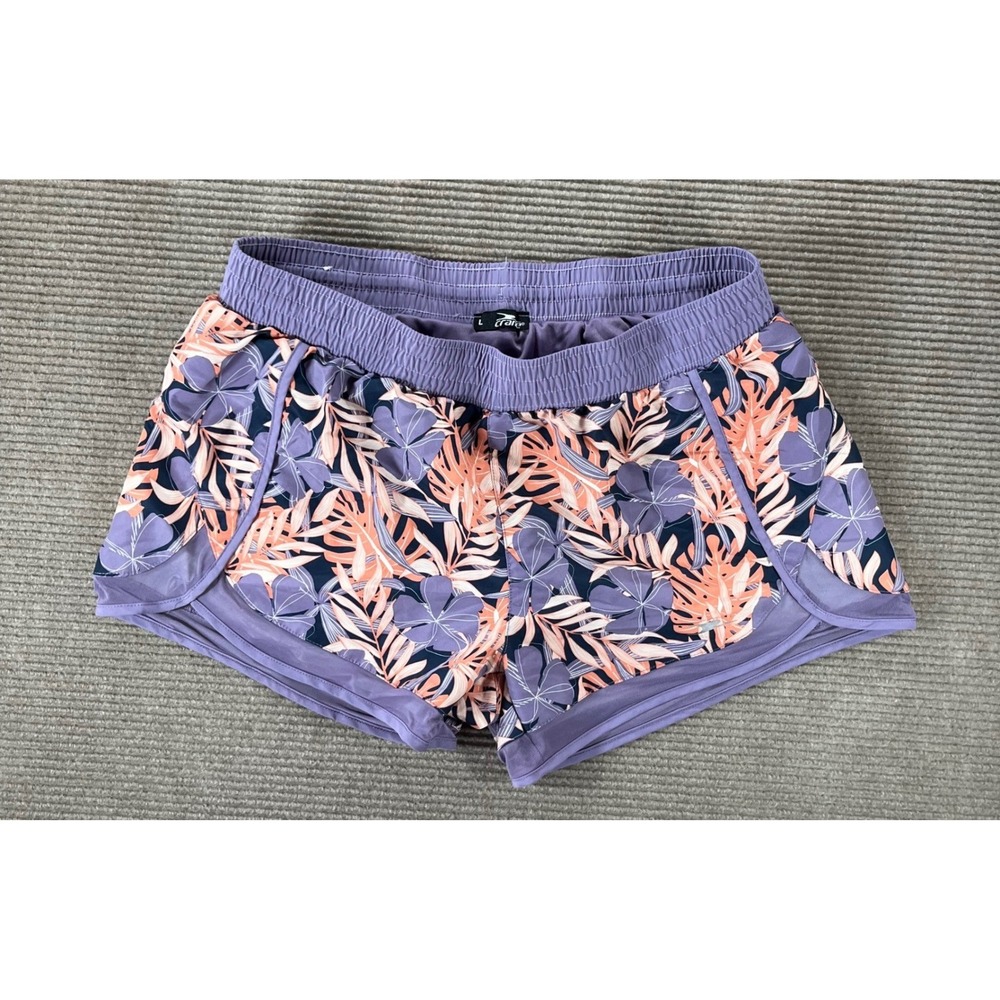 Crane Womens Tropical Floral Running Shorts Purple Coral Palm Leaf Size L